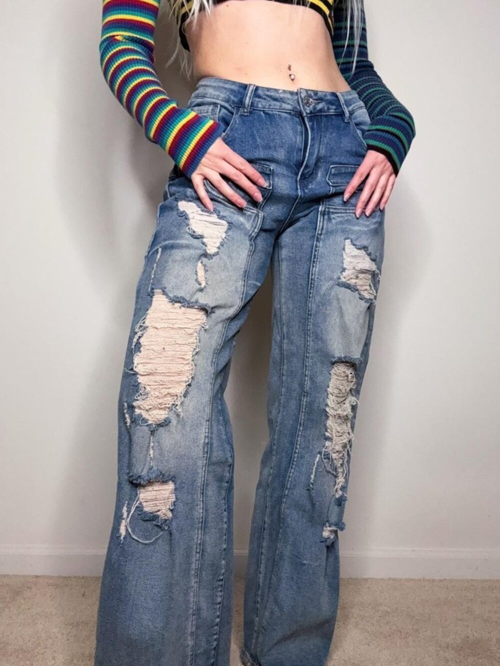 Distressed Paneled Wide Leg Jeans